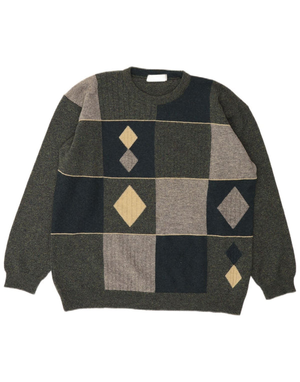 Marks & Spencer Herren-Pullover mit Rundhalsausschnitt, Größe L, Grün, Farbblock