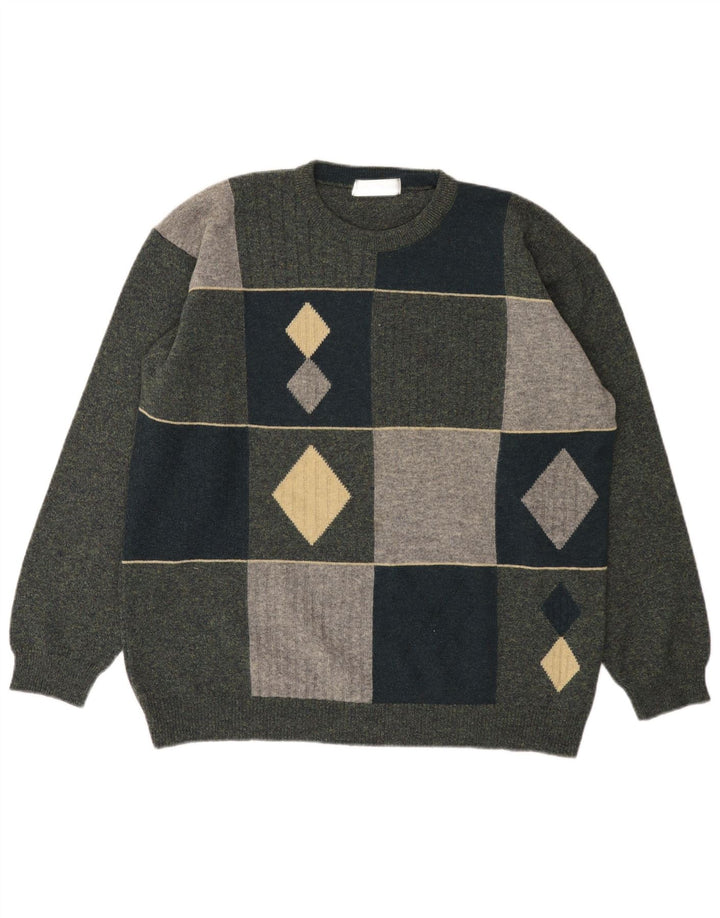 Marks & Spencer Herren-Pullover mit Rundhalsausschnitt, Größe L, Grün, Farbblock