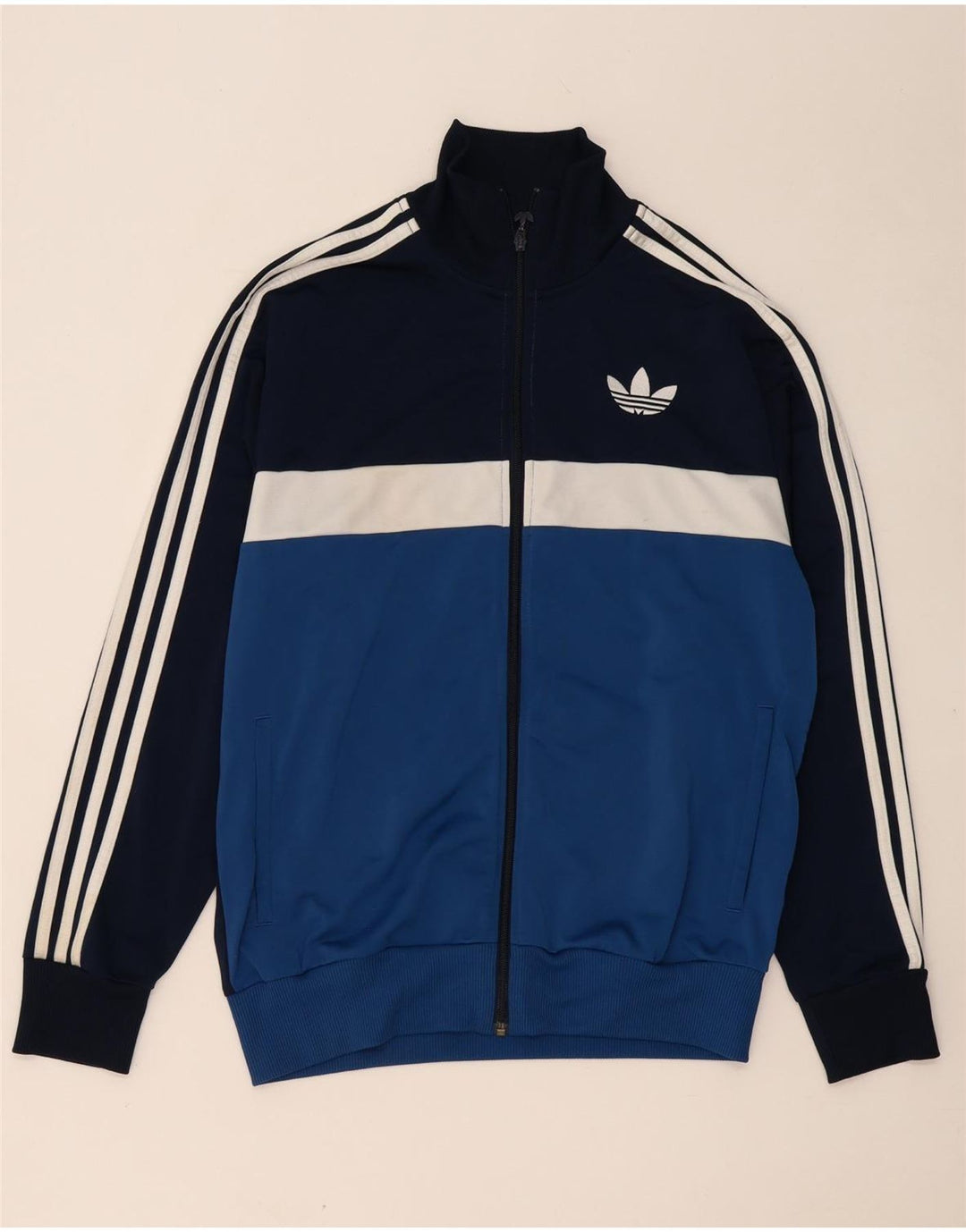 ADIDAS Herren-Trainingsanzug-Oberteil, mittleres Marineblau, Farbblock-Polyester