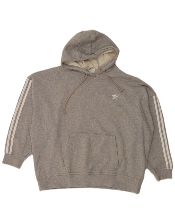 Adidas Damen Übergroßer Kapuzenpullover UK 14 Mittelgraue Baumwolle