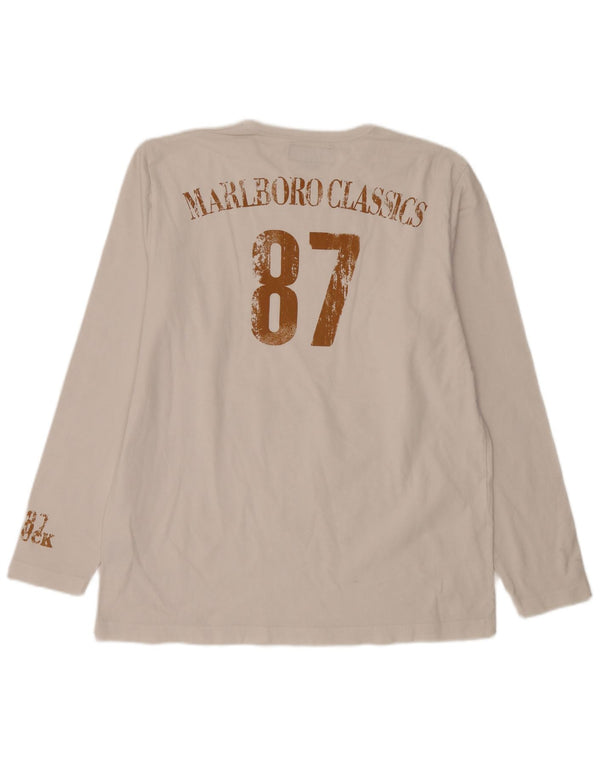 Marlboro Classics Herren-Grafik-Top, langärmelig, XL, weiße Baumwolle