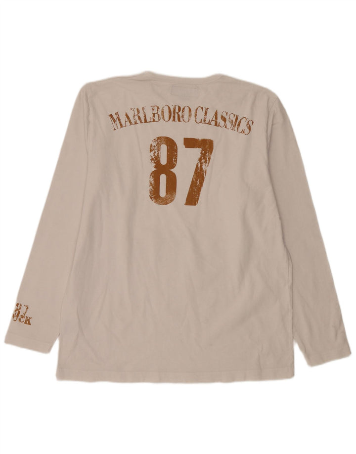 Marlboro Classics Herren-Grafik-Top, langärmelig, XL, weiße Baumwolle