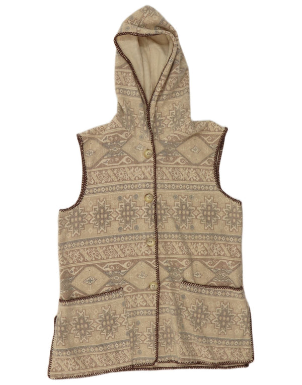Vintage Damen Strickjacke mit Kapuze UK 16 Groß Beige Fair Isle