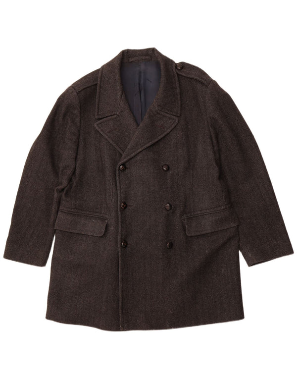 JAEGER Herren Pea Coat UK 42 XL Graue Wolle mit Fischgrätenmuster