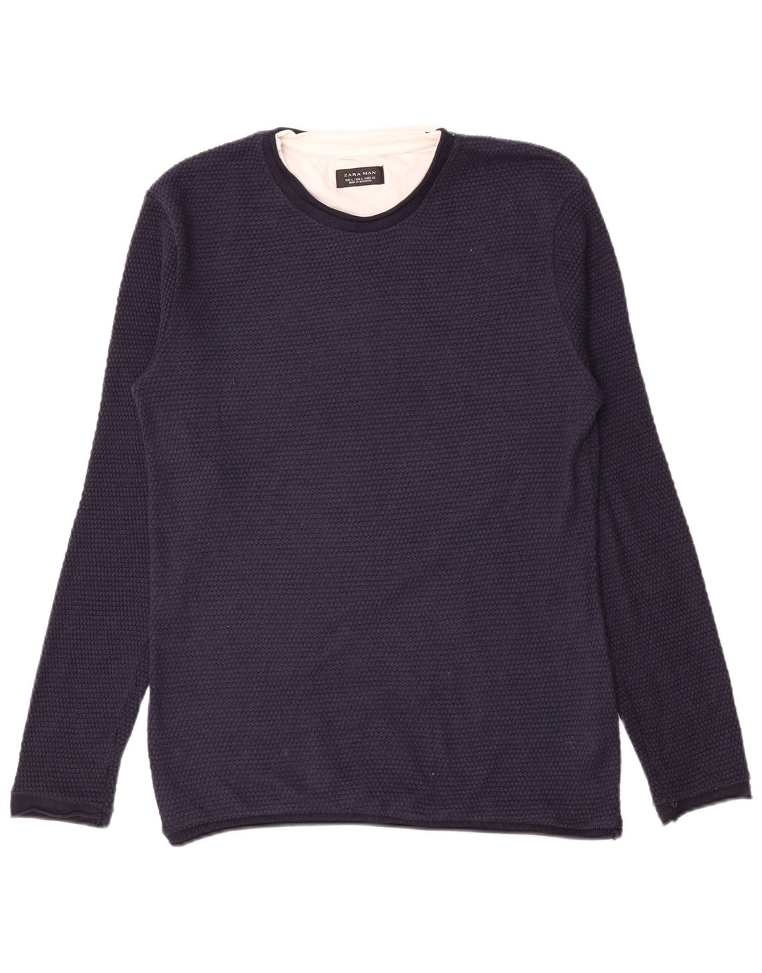 Zara Herren-Pullover mit Rundhalsausschnitt, groß, marineblaues Polyester