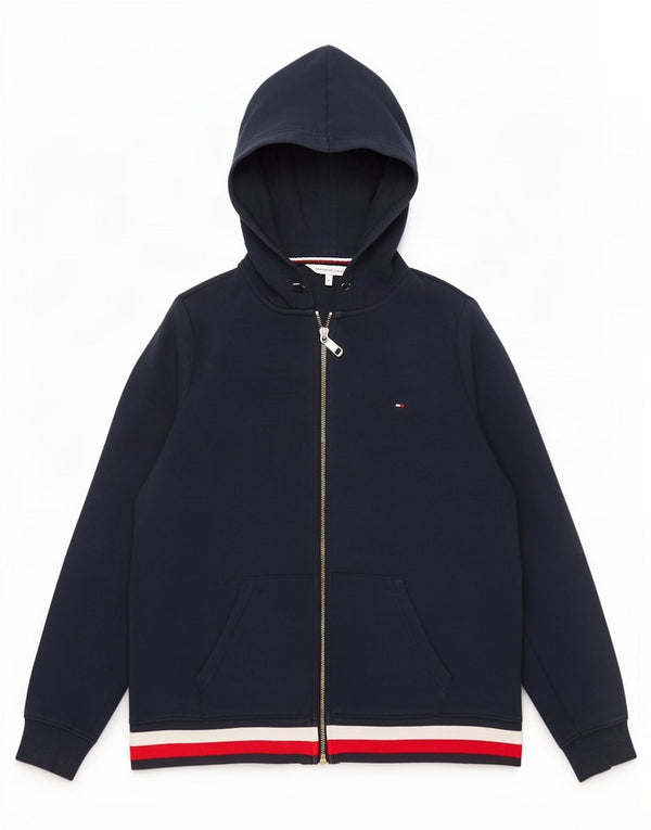 Tommy Hilfiger Damen-Kapuzenpullover mit Reißverschluss, UK 14, mittleres Marineblau, Farbblock