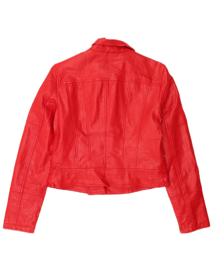 Oasis Damen Crop Kunstleder Bikerjacke UK 12 Mittelrotes Polyurethan