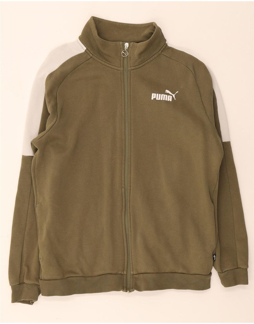 Puma Herren-Trainingsanzug-Top-Jacke, mittelgroße Khaki-Farbblock-Baumwolle