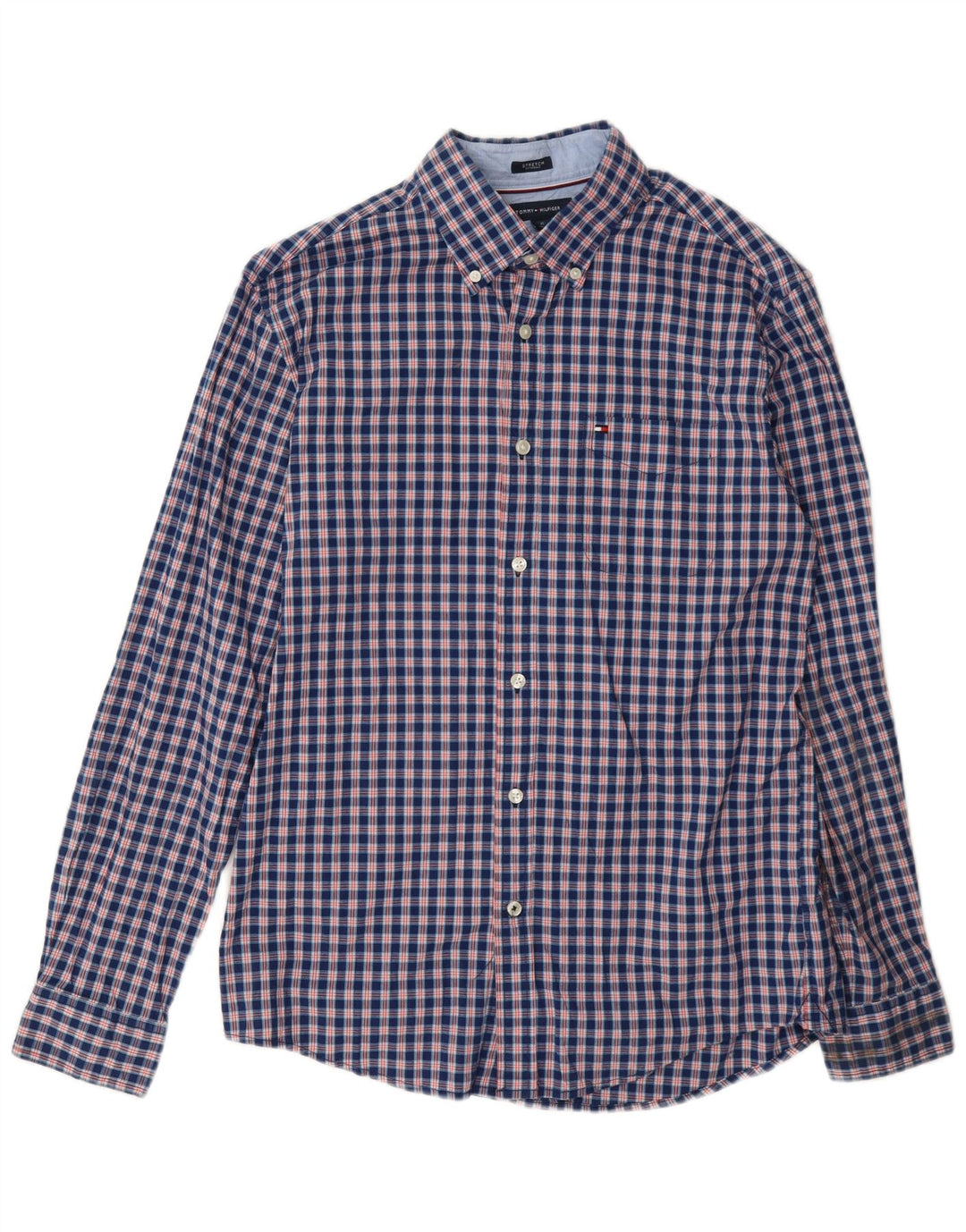 Tommy Hilfiger Herrenhemd, mittelblau, kariert, Baumwolle