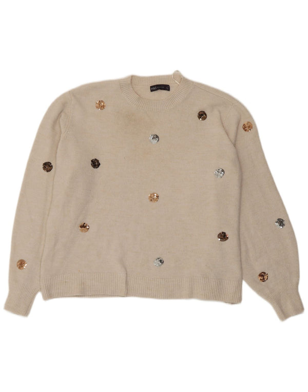 Marks & Spencer Damen-Pullover mit Rundhalsausschnitt, Gr. 18, XL, gebrochenes Weiß, gepunktet