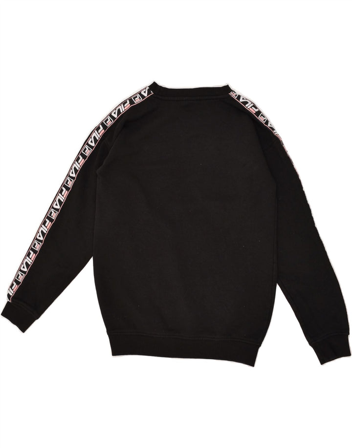 FILA Womens Graphic Sweatshirt Jumper UK 10 Small Black Cotton | Vintage Fila | Thrift | Second-Hand Fila | Used Clothing | Messina Hembry 