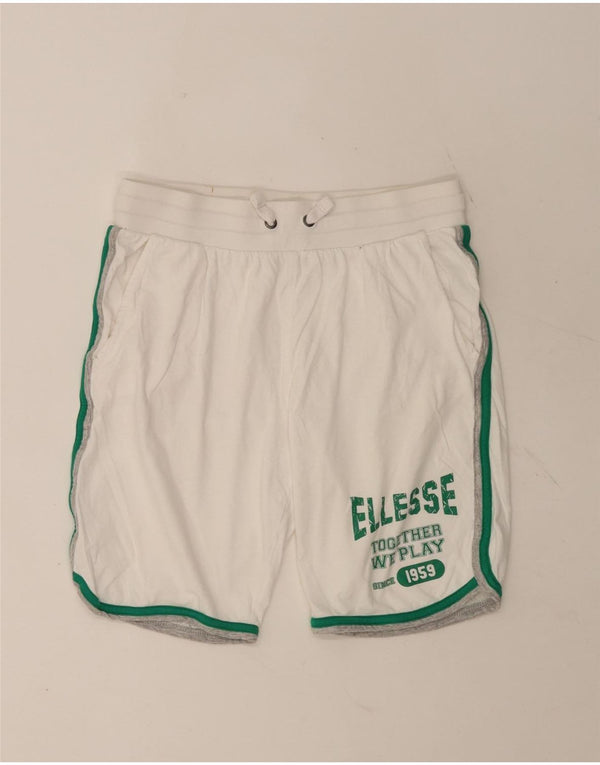 Ellesse Womens Graphic Sport Shorts UK 8 Small Weiß gestreifte Baumwolle