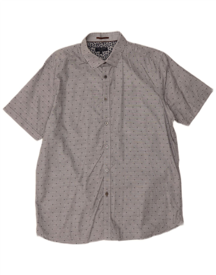 Ted Baker Herren-Kurzarmhemd, Größe 5, XL, grau gefleckte Baumwolle