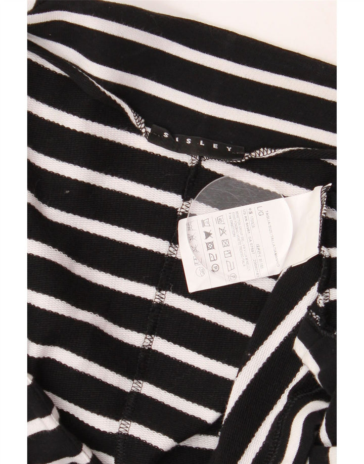 Sisley Offener Damen-Cardigan-Pullover UK 16 Große schwarz gestreifte Baumwolle