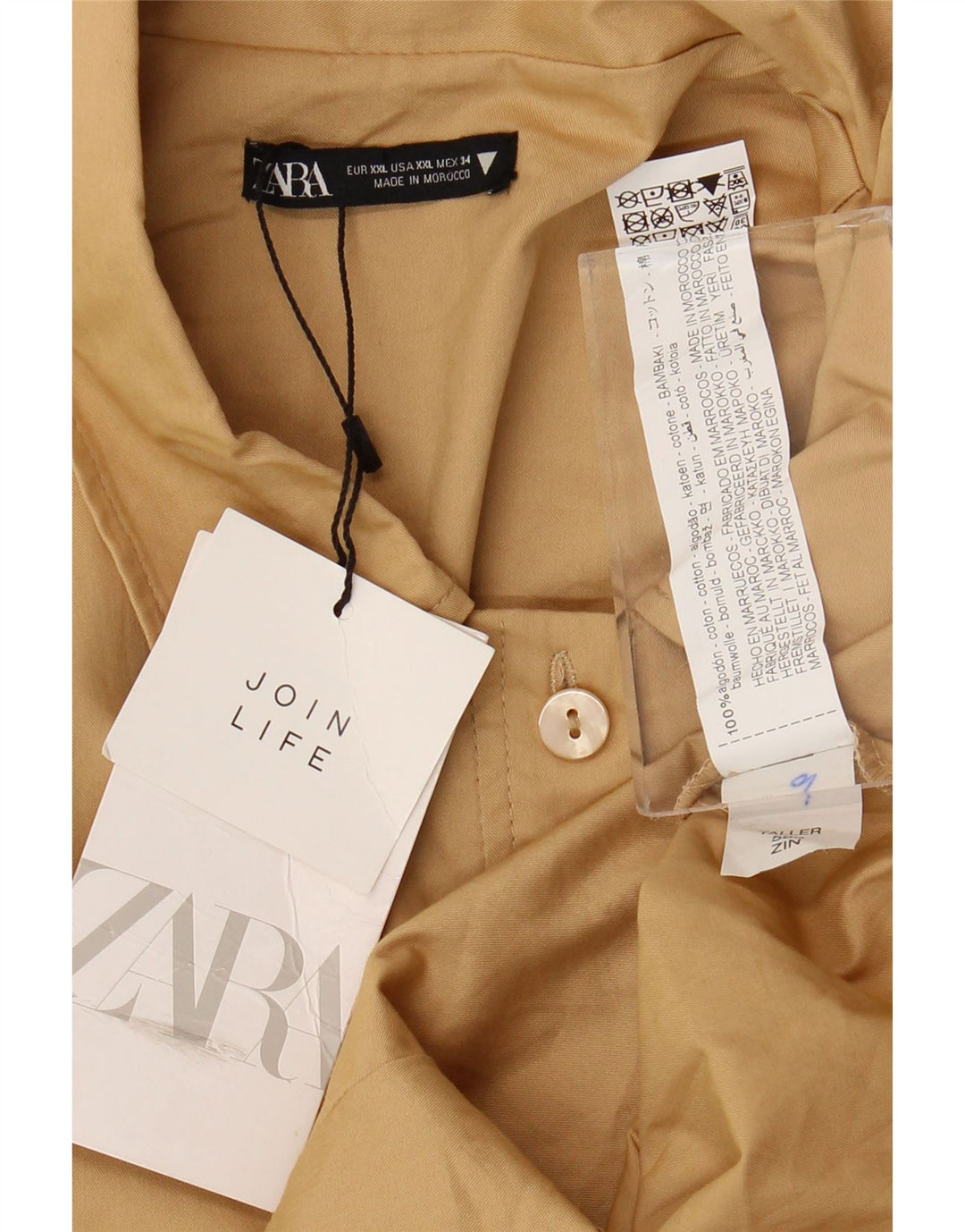 Zara Damen Playsuit UK 20 2XL Beige Baumwolle
