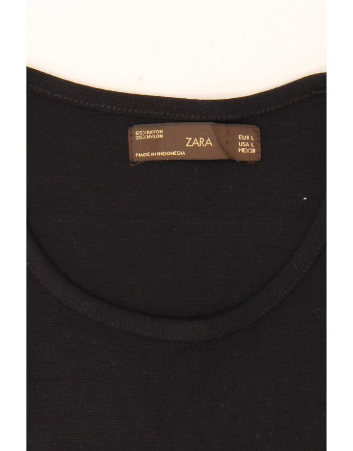 Zara Damen ärmelloses Basic-Kleid UK 14 Large Schwarz Rayon