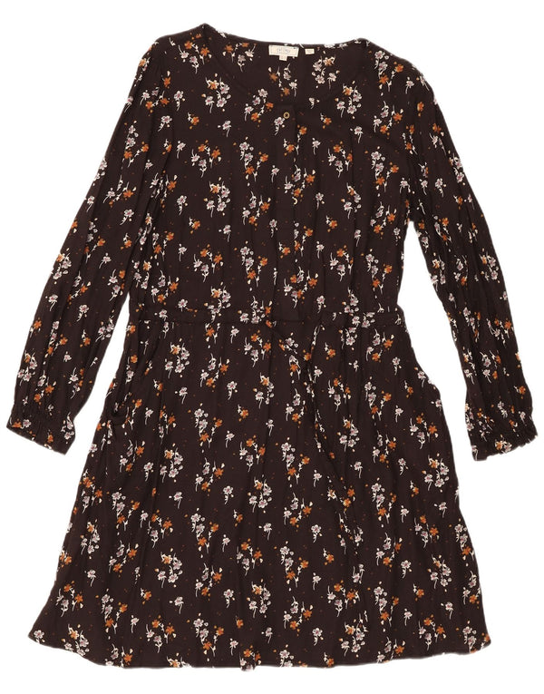 Fat Face Damen-Langarmkleid in A-Linie, Gr. 44, Größe L, Schwarz, Blumenmuster, Viskose