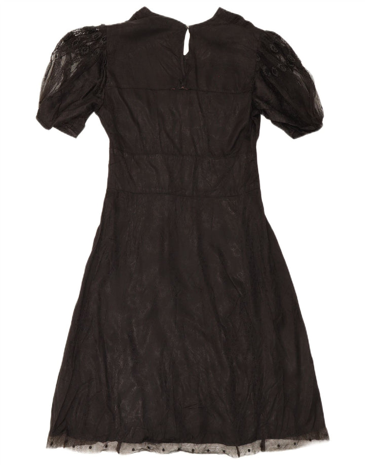 Vintage Damen Maxikleid UK 12 Medium Schwarz geblümt
