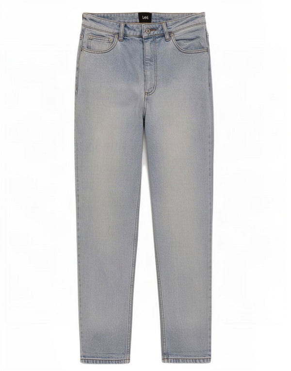 Lee Damen High Waist Tapered Jeans US 12 Large W28 L27 Blaue Baumwolle