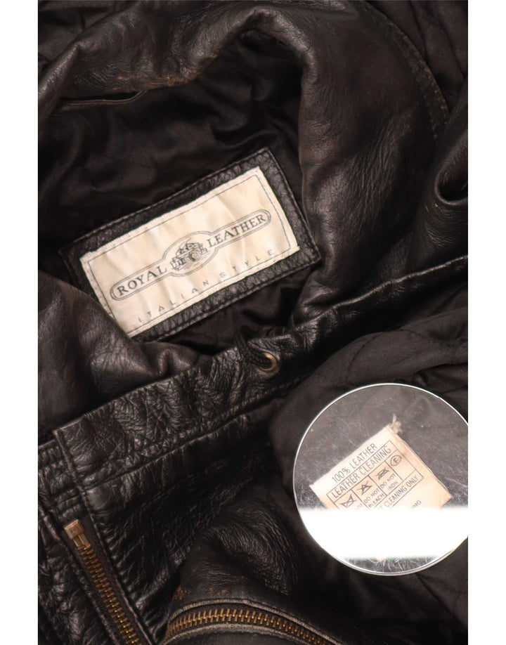 Vintage Damen-Kapuzen-Übergröße-Lederjacke IT 44 Mittelschwarz