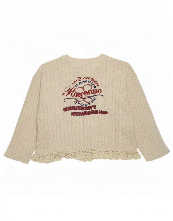 Portofino Mädchen-Cardigan in Übergröße mit Grafik, 9–10 Jahre, weiße Baumwolle