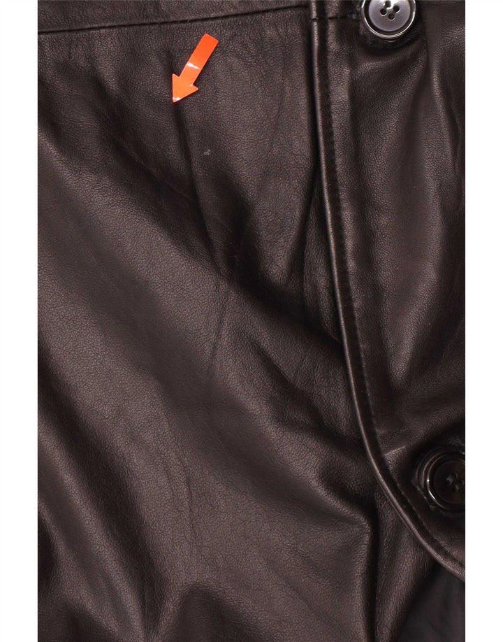 Barone Herren Ledermantel UK 36 Small Schwarz