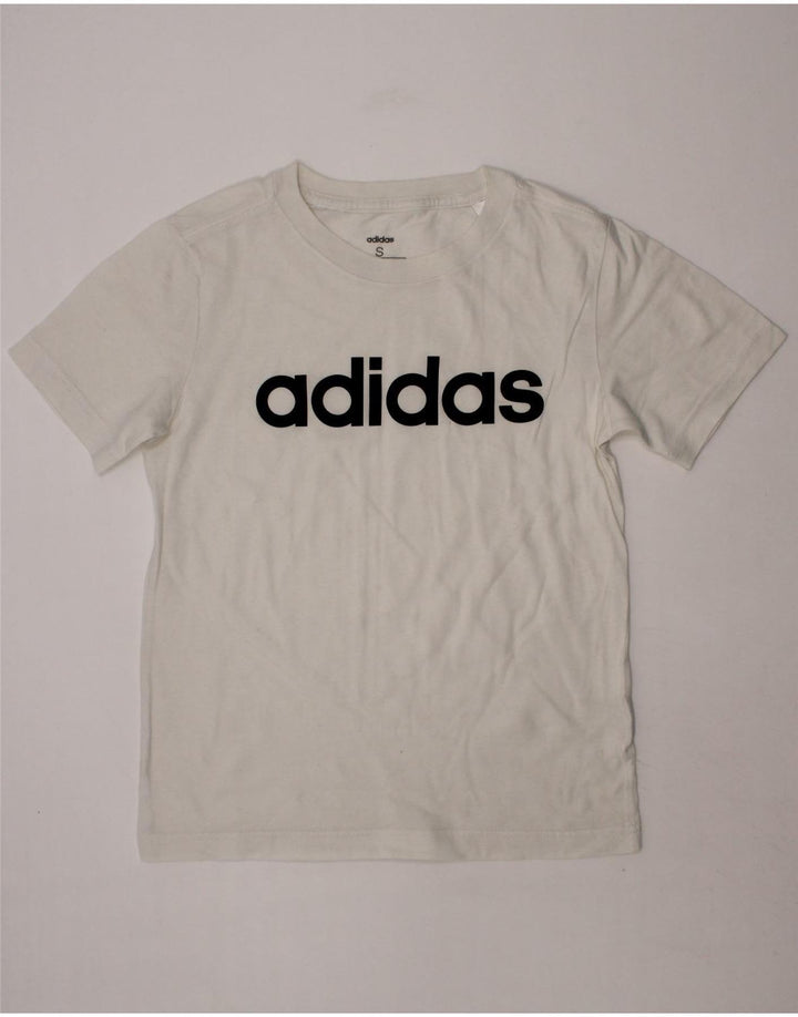 ADIDAS Boys Graphic T-Shirt Top 9-10 Years Small White Vintage Adidas and Second-Hand Adidas from Messina Hembry 