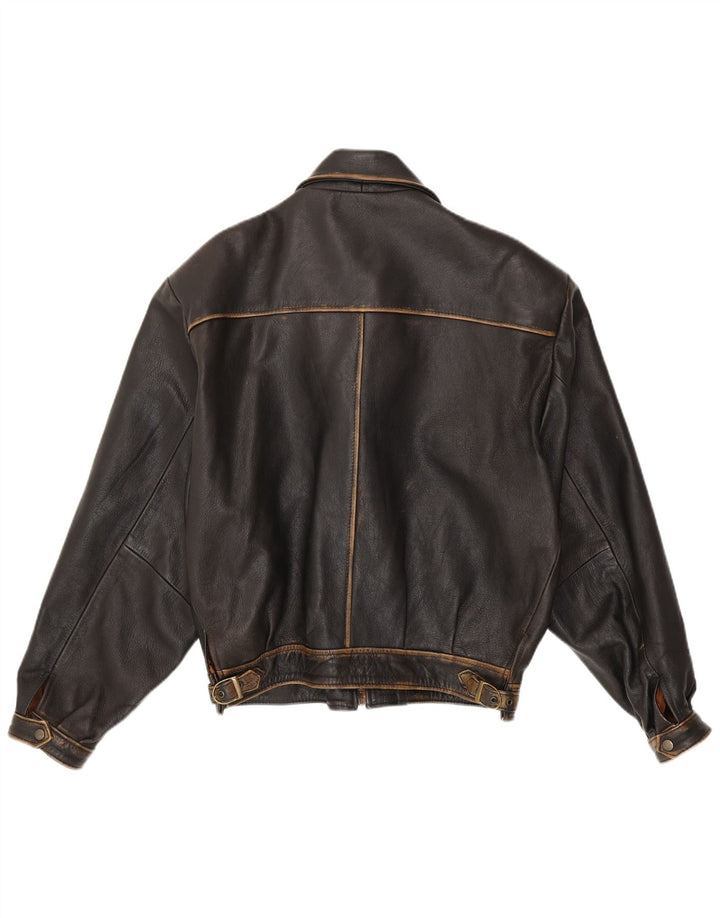 Vintage Herren Loose Fit Bomber Lederjacke UK 38 Mittelschwarzes Leder