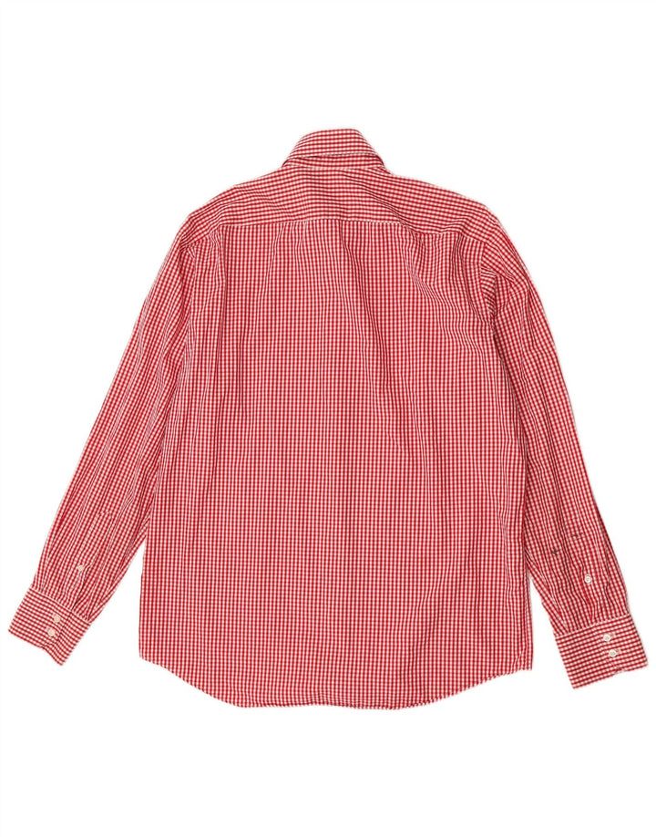 Hugo Boss Herren-Hemd mit normaler Passform, Größe 41 16, große rote Gingham-Baumwolle