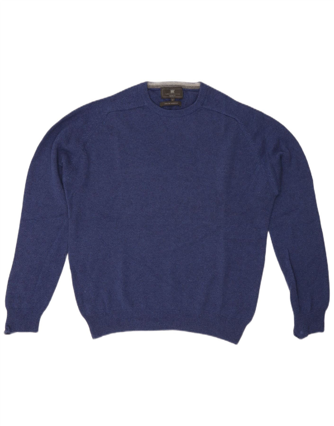 Marks & Spencer Herren-Pullover mit Rundhalsausschnitt, reguläre Passform, mittelblaue Wolle