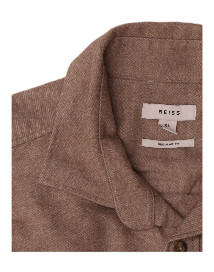 Reiss Herren-Flanellhemd mit normaler Passform, XL, beige meliert, Polyester