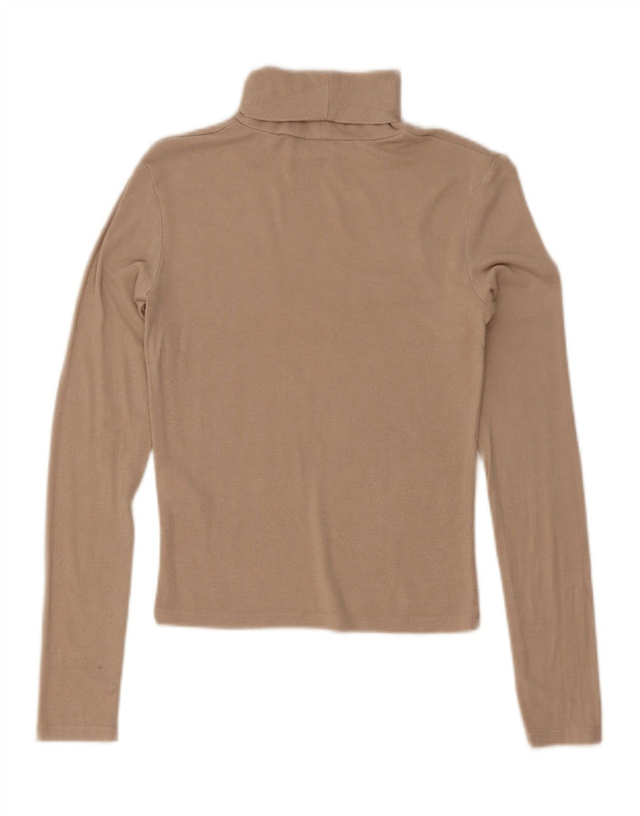Zara Damen Crop Top Langarm UK 8 Small Beige Viskose