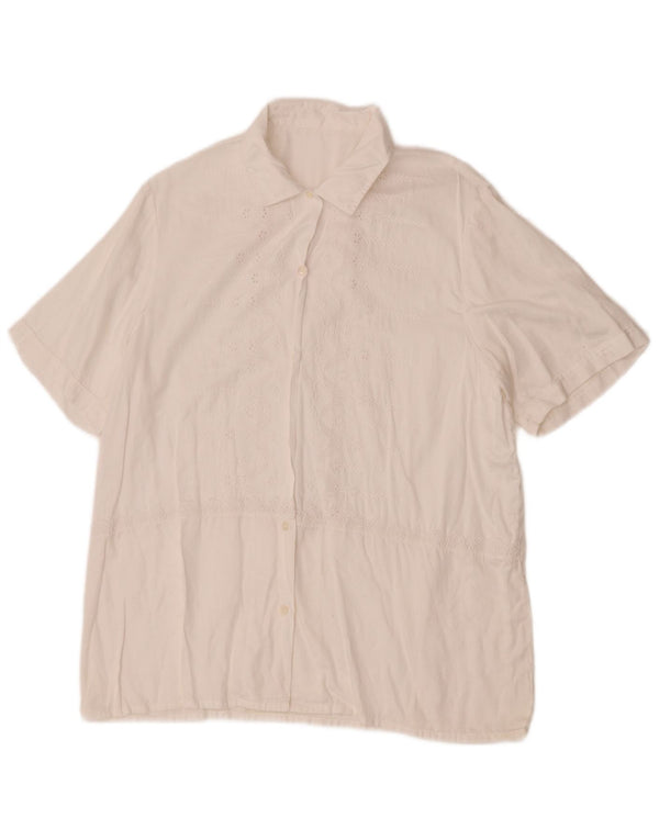 Vintage Damen Kurzarmshirt UK 16 Großes weißes Blumenmuster