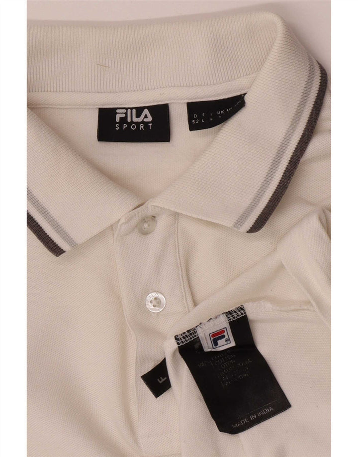 Fila Herren-Langarm-Poloshirt, groß, weiße Baumwolle