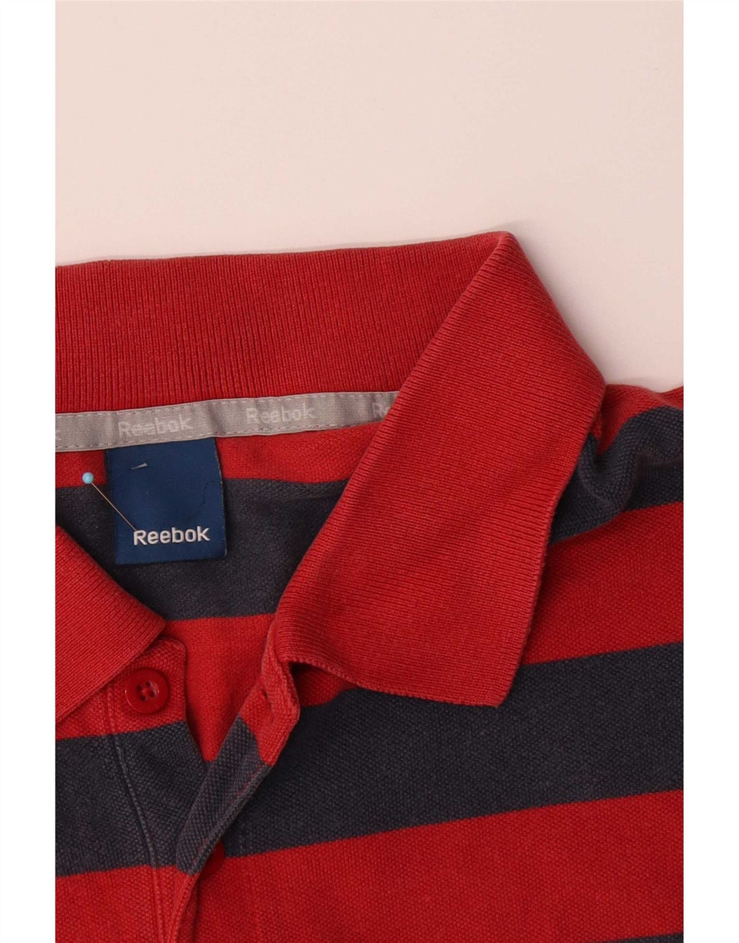 Reebok Herren-Poloshirt, groß, rot gestreift, Baumwolle