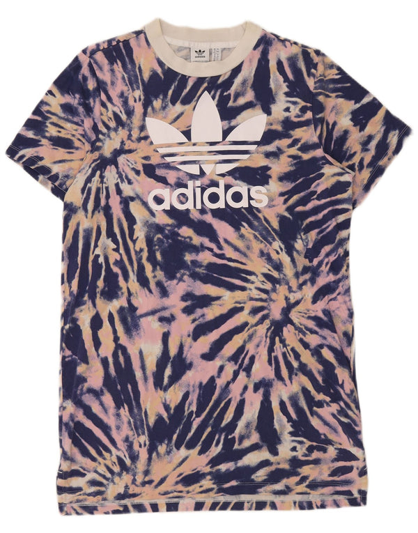 Adidas Damen Grafik-T-Shirt-Kleid UK 12 Medium Purple Tie Dye Cotton
