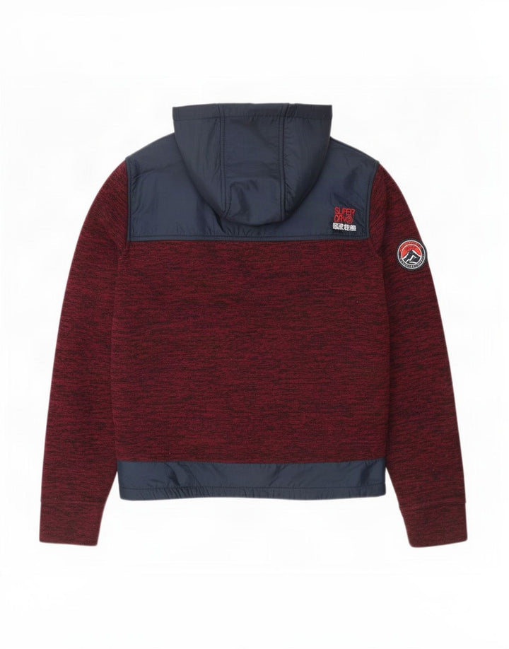 Superdry Herren-Kapuzenpullover mit Reißverschluss, groß, Burgunderrot, Farbblock-Polyester