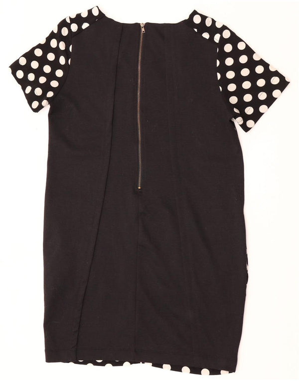 Zara Damen Etuikleid UK 12 Mittelschwarz gepunktetes Polyester