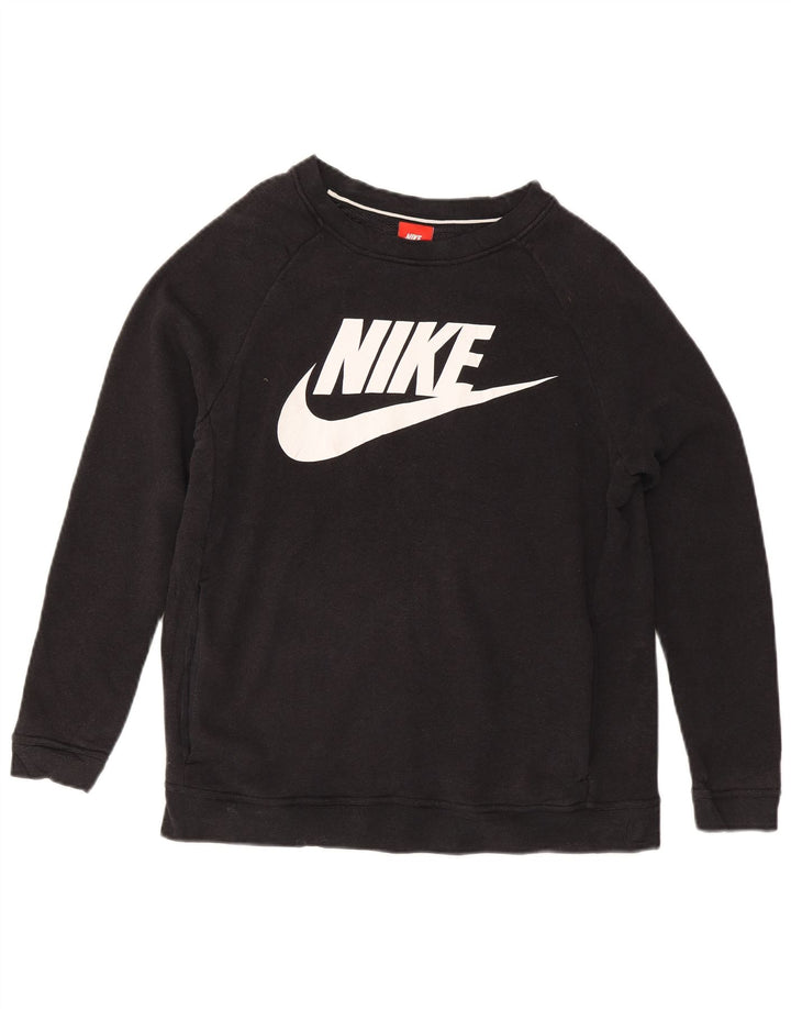 Nike Damen Graphic Sweatshirt Pullover UK 14 Medium Schwarz