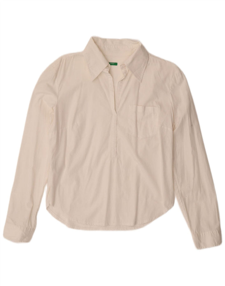 BENETTON Damen Pullover-Hemd UK 16 Large Weiße Baumwolle