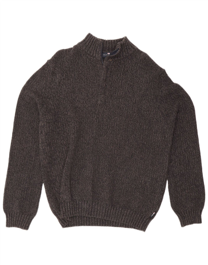 Marks & Spencer Herren Blauer Harbor-Pullover mit Reißverschluss am Hals, mittelgraue Seide