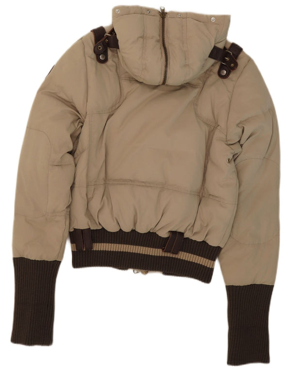 Frankie Morello Wattierte Damenjacke mit Kapuze IT 42 Small Beige Polyester