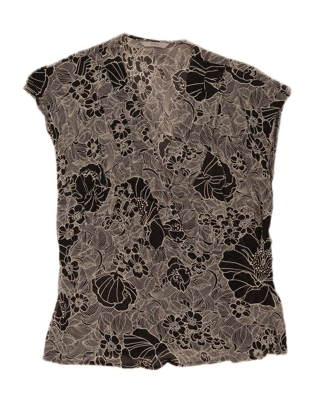 Marks & Spencer Damen-Blusenoberteil, UK-Größe 46, Größe L, Schwarz, Blumenmuster