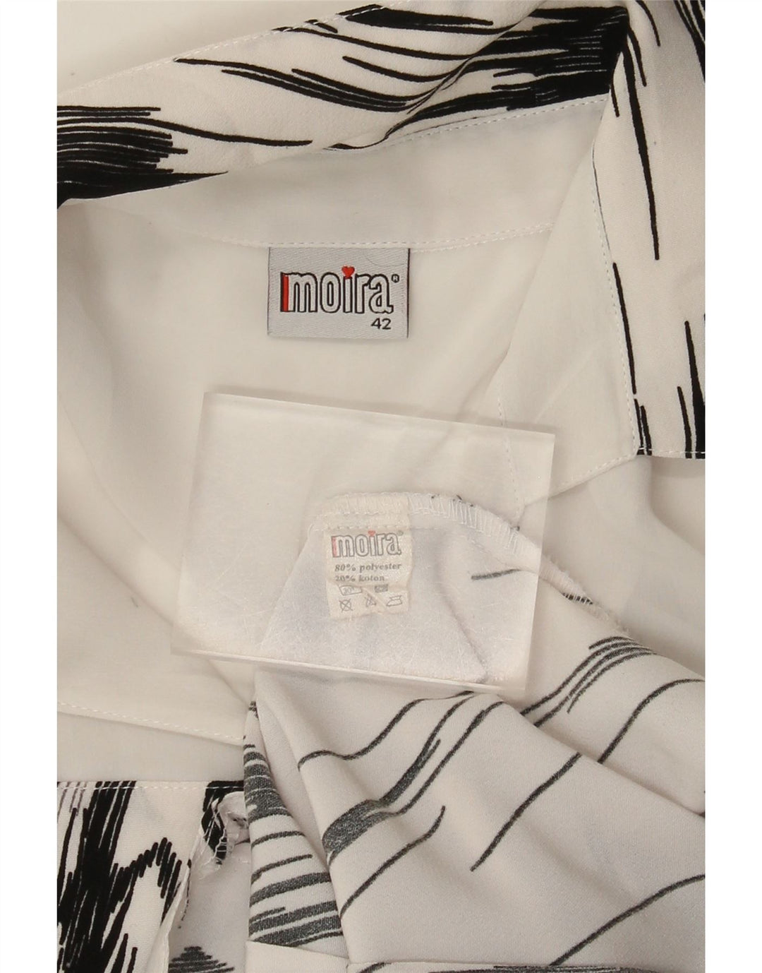 Vintage Damen 3/4-Ärmel-Hemdbluse IT 42 Mittelweiß gestreiftes Polyester