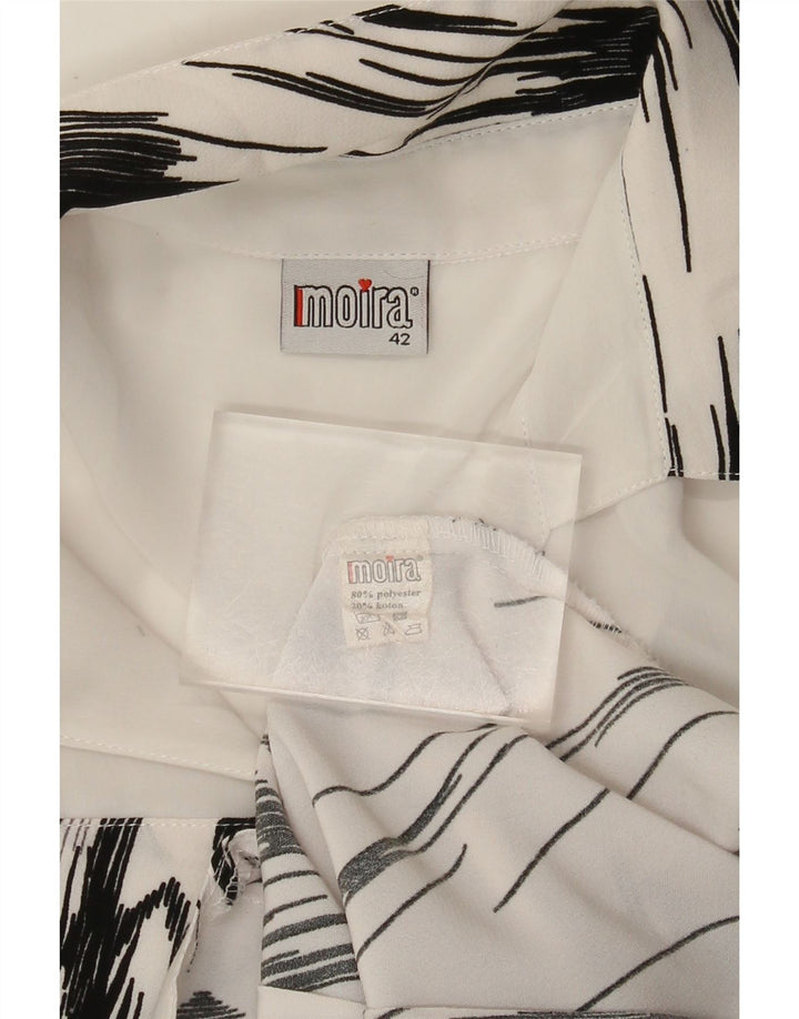 Vintage Damen 3/4-Ärmel-Hemdbluse IT 42 Mittelweiß gestreiftes Polyester