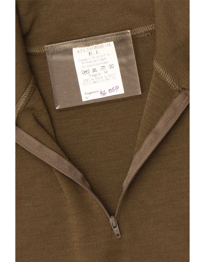 Vintage Herren-Pullover mit Reißverschluss, mittleres Khaki, Polyamid