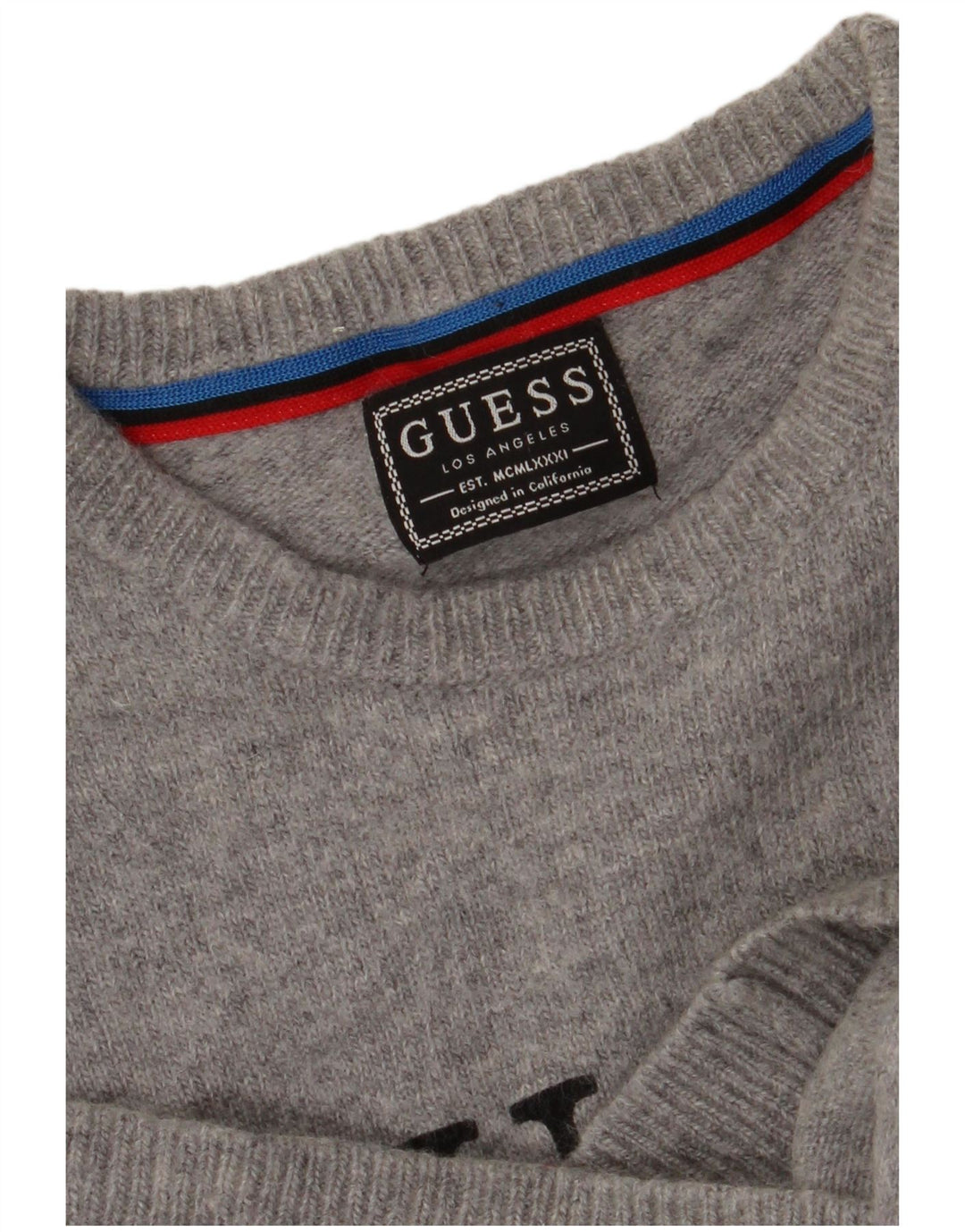 Guess Herren-Pullover mit grafischem Rundhalsausschnitt, Größe S, Grau