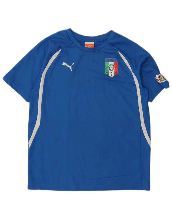 Puma Italia Grafik-T-Shirt für Jungen, 11–12 Jahre, blaues Farbblockdesign