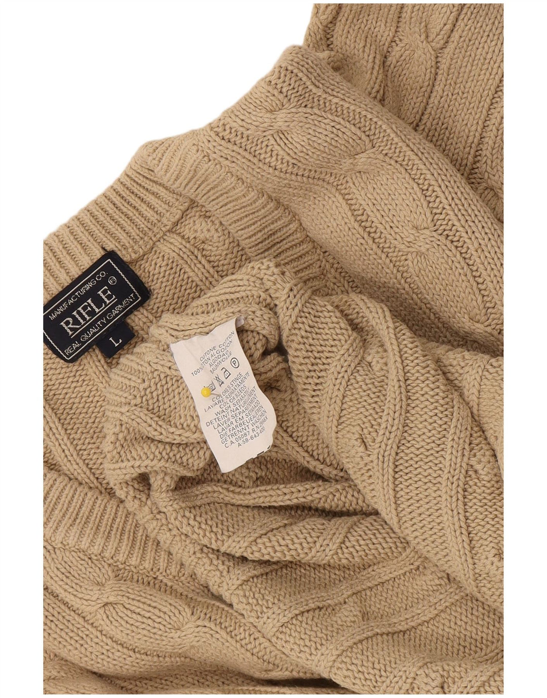 Rifle Herren-Pullover mit V-Ausschnitt, groß, beige Baumwolle