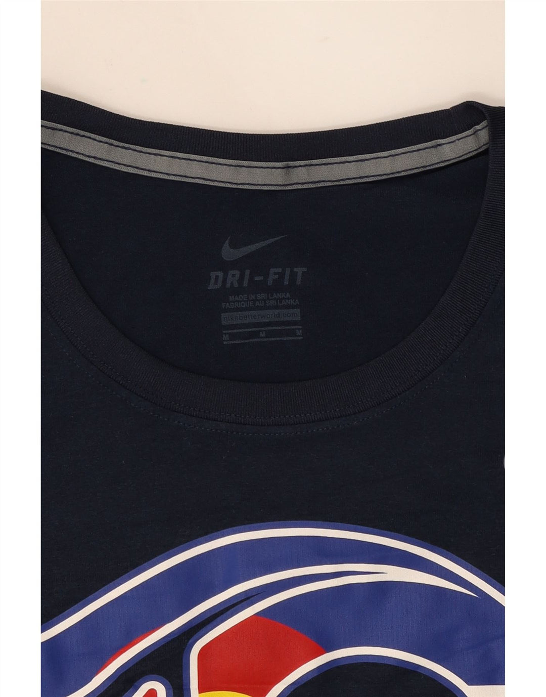 NIKE Womens Dri Fit Graphic T-Shirt Top UK 14 Medium Navy Blue Polyester Vintage Nike and Second-Hand Nike from Messina Hembry 